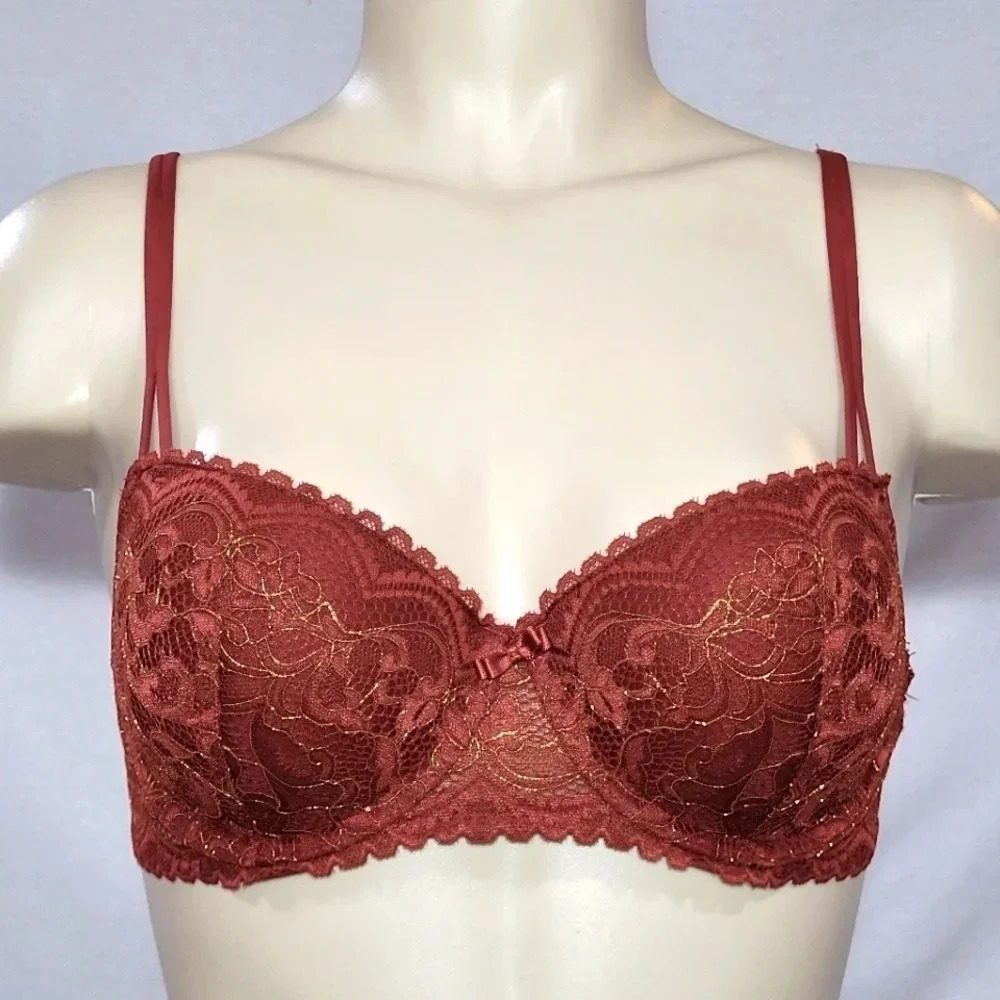 34B Gilligan‎ & O'Malley Padded Push-Up Balconette Underwire Bra Salsa NWT New